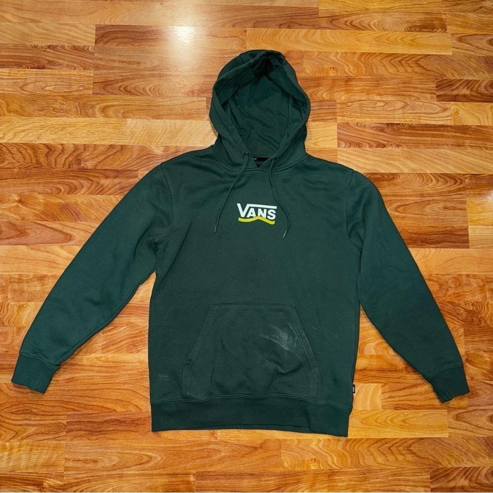 Vans Off The Wall Green Hoodie Sweatshirt Men’s Small Doubled Sided With Stains